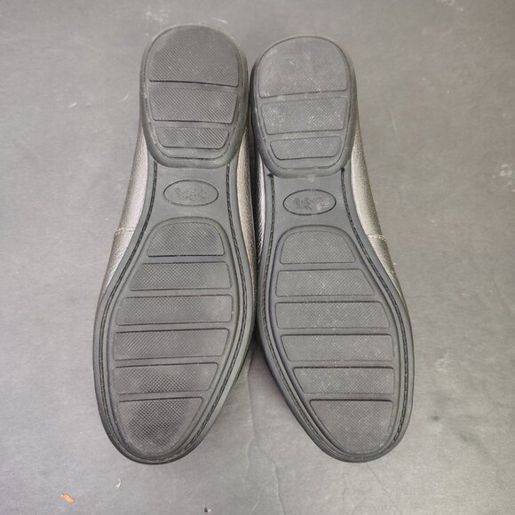 Coach Penny Loafers Womens Size 7.5 Pewter Metallic Pebbled Leather Moc - Picture 13 of 16